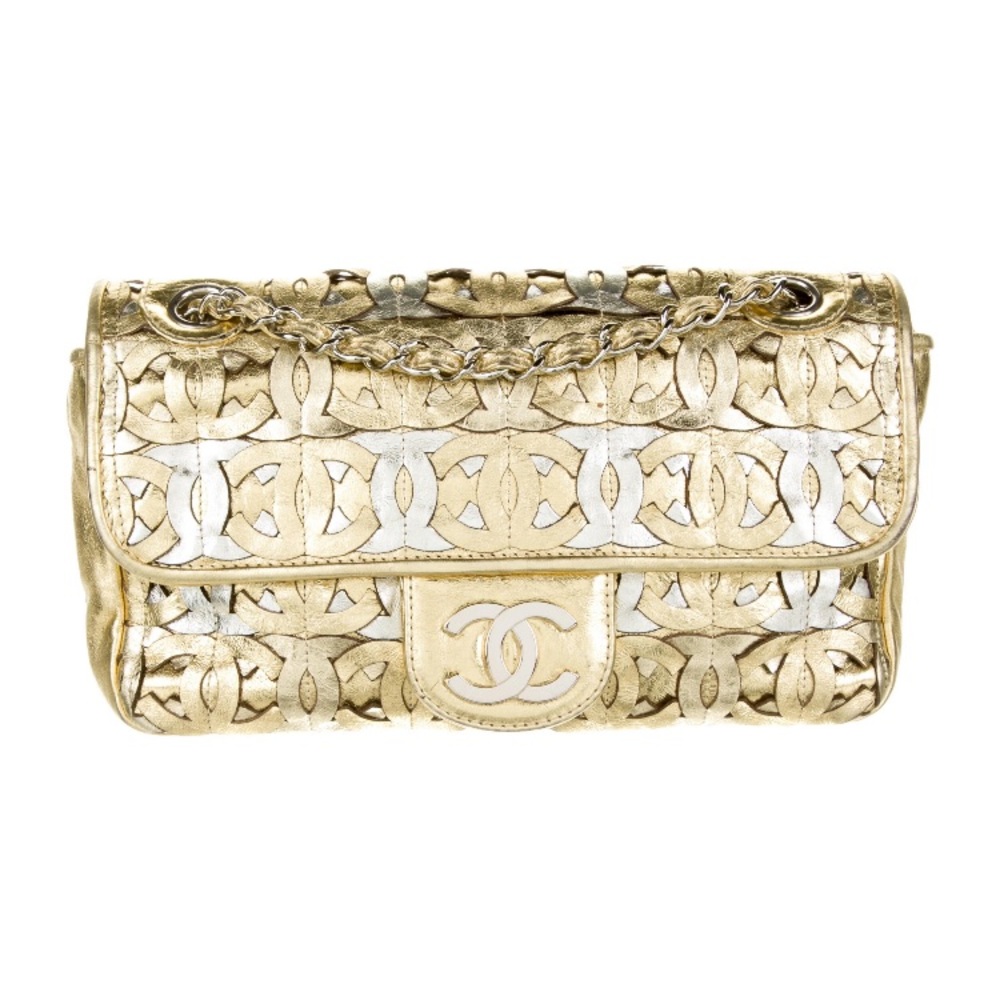 Chanel small flap logo cc gold and silver metallic